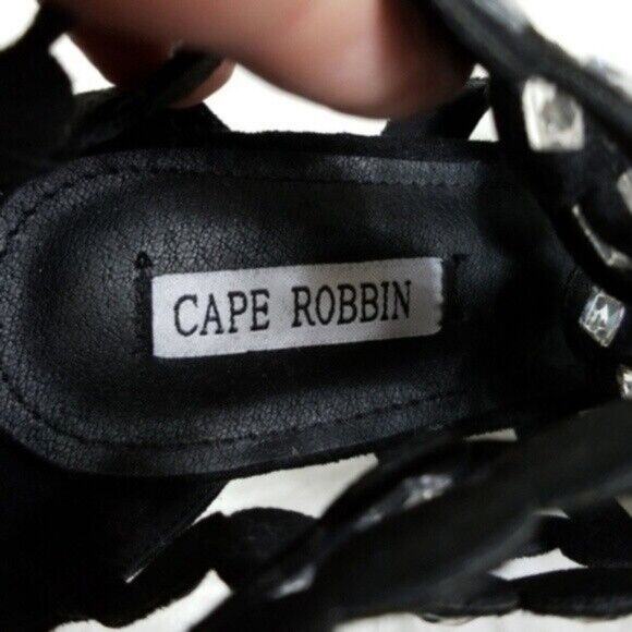Cape Robbin Alza-6 Black Suede Strappy Rhinestone Heels Women's 8.5 - Picture 7 of 7